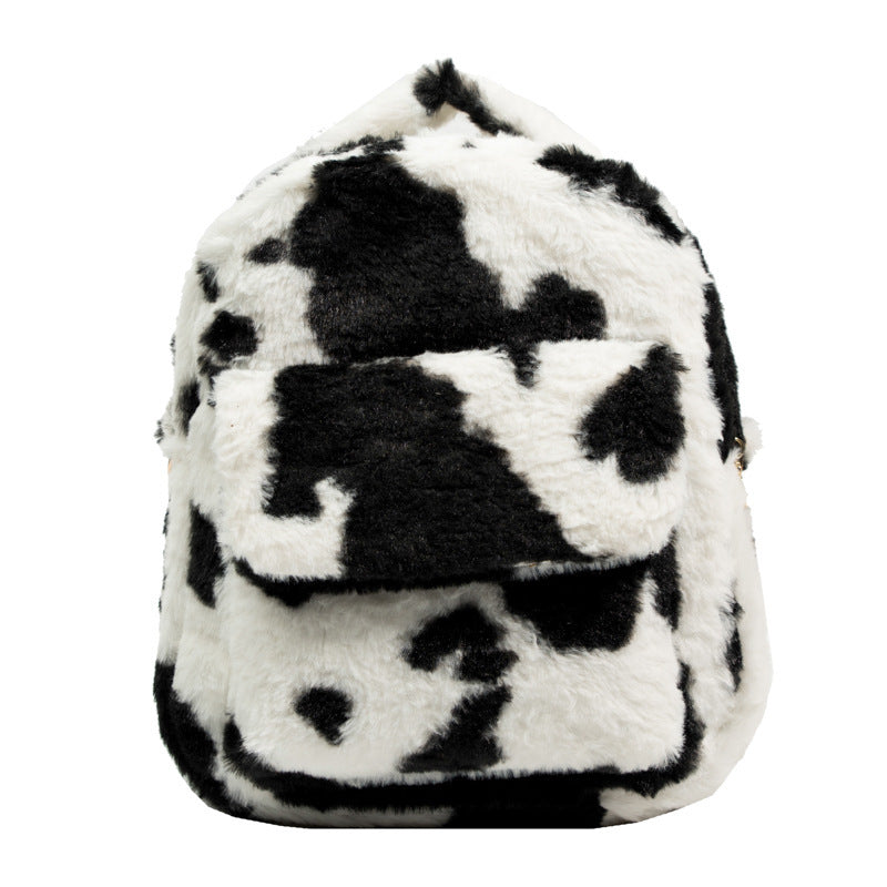 Cute Cows Pattern Furry Backpack Women Small Bags