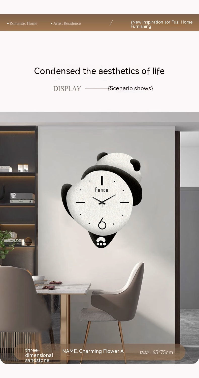 Punch-free Cute Panda Clock Home Bedroom Cartoon Clock