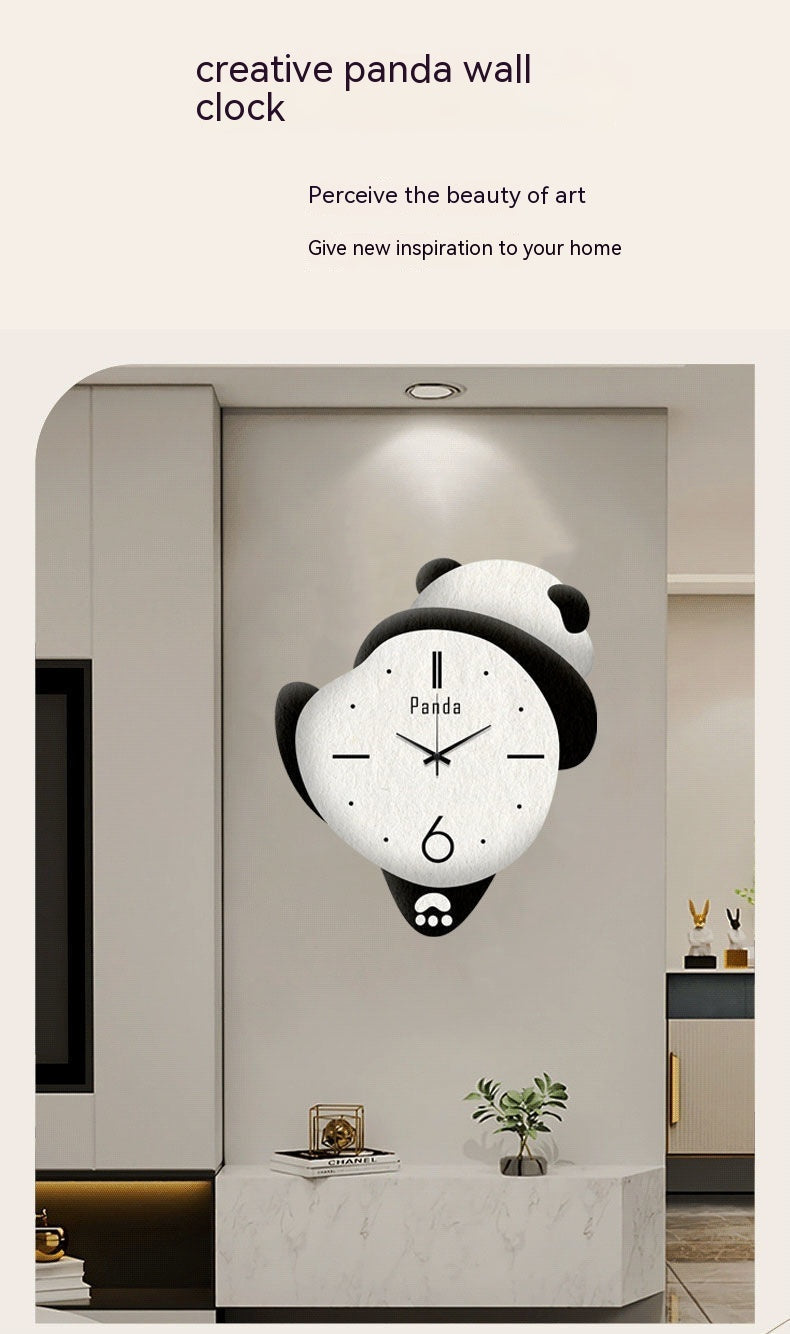 Punch-free Cute Panda Clock Home Bedroom Cartoon Clock
