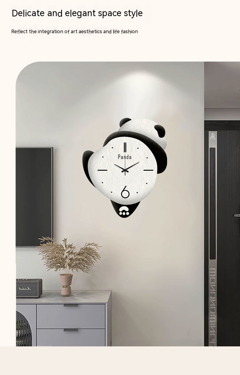 Punch-free Cute Panda Clock Home Bedroom Cartoon Clock
