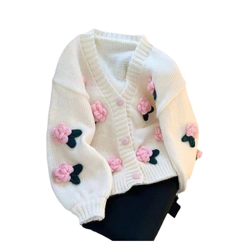 Flower Knitted Cardigan Loose Sweater Coat