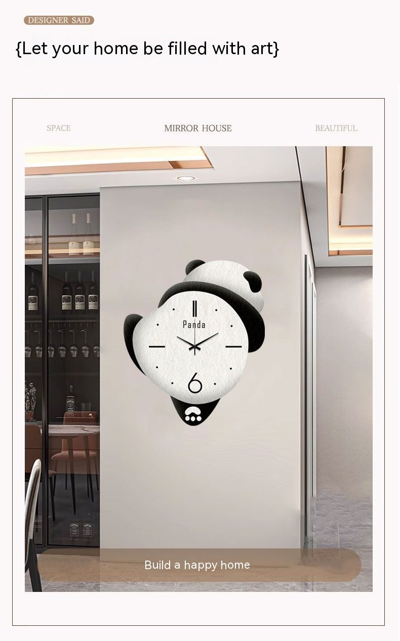 Punch-free Cute Panda Clock Home Bedroom Cartoon Clock