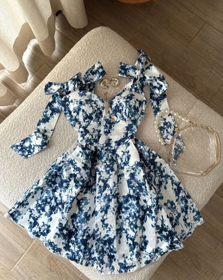 Vacation Style Elegant Slim Print Lace-up A Expansion Skirt Women