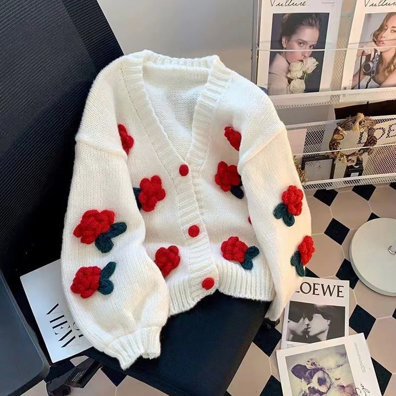 Flower Knitted Cardigan Loose Sweater Coat