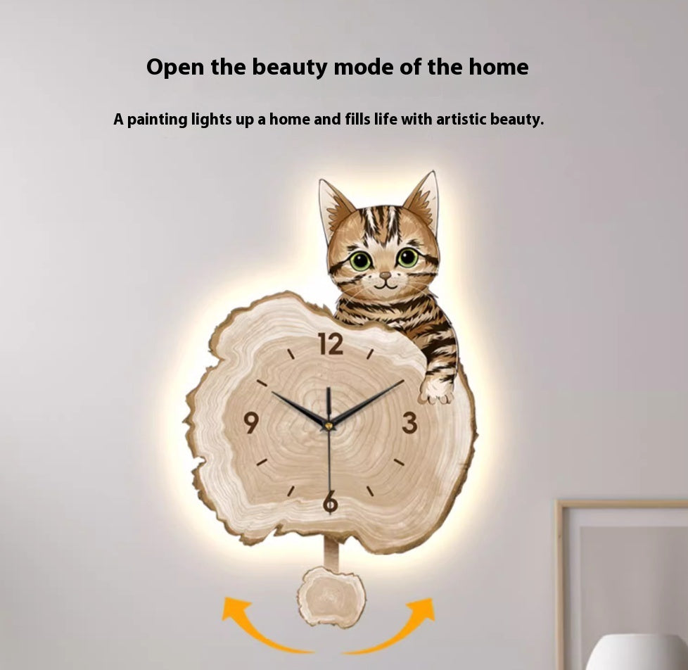 Cute Cartoon Cat Clock Watch With Cream Wind